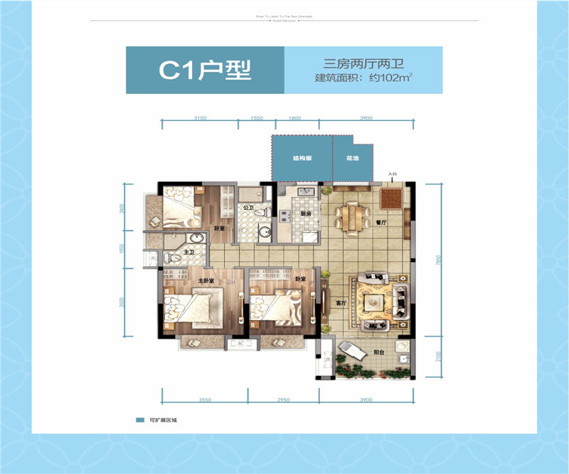 C1户型3房2厅2卫